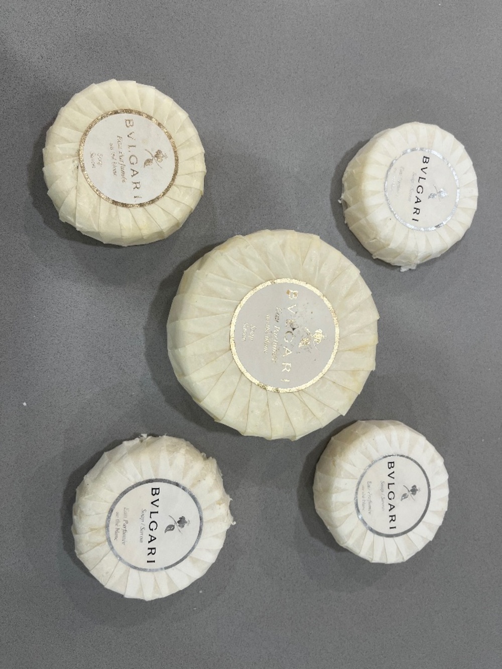 Bvlgari Five New Soaps. One 5.3 ounce bar and four 1.7 ounce bars.